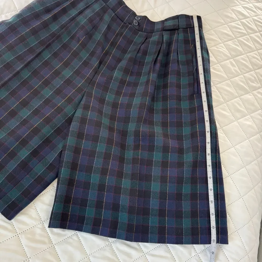 Vintage Collectible Gold 100% Pure Wool Plaid Bermuda Academia Shorts Size 12